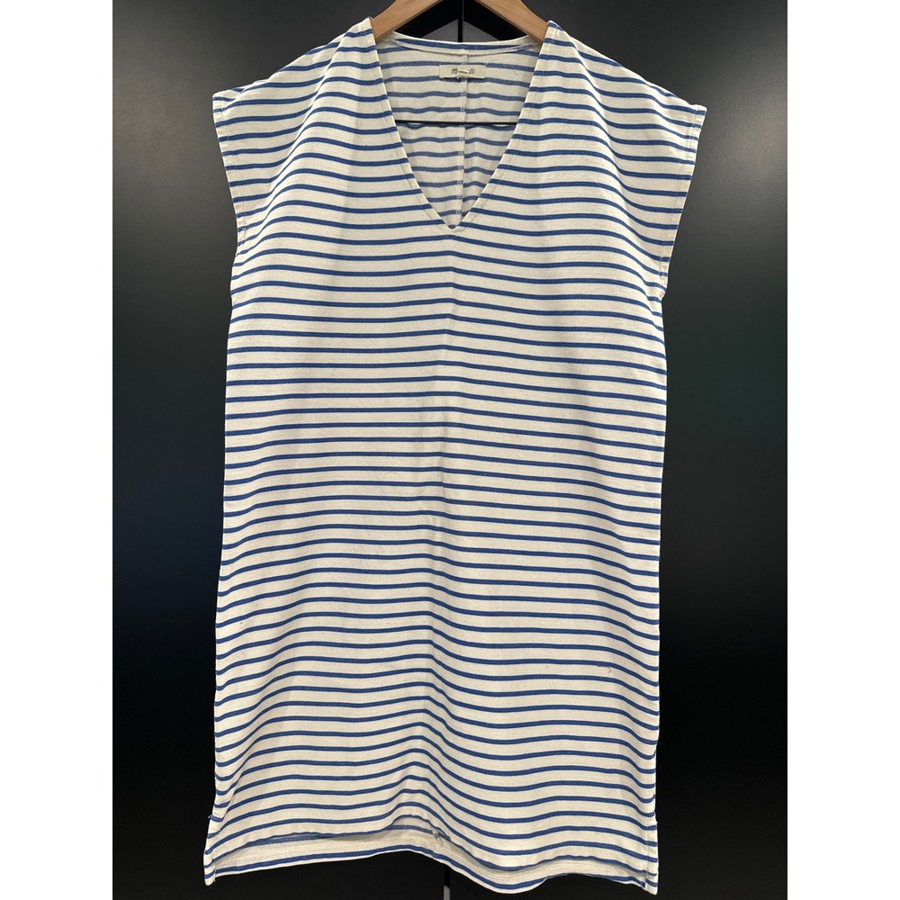 Madewell‎ Blue White Striped V-Neck Sleeveless Shift Dress F2250 Size S